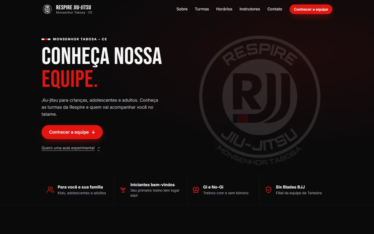 Página inicial do site da Respire Jiu-Jitsu no computador